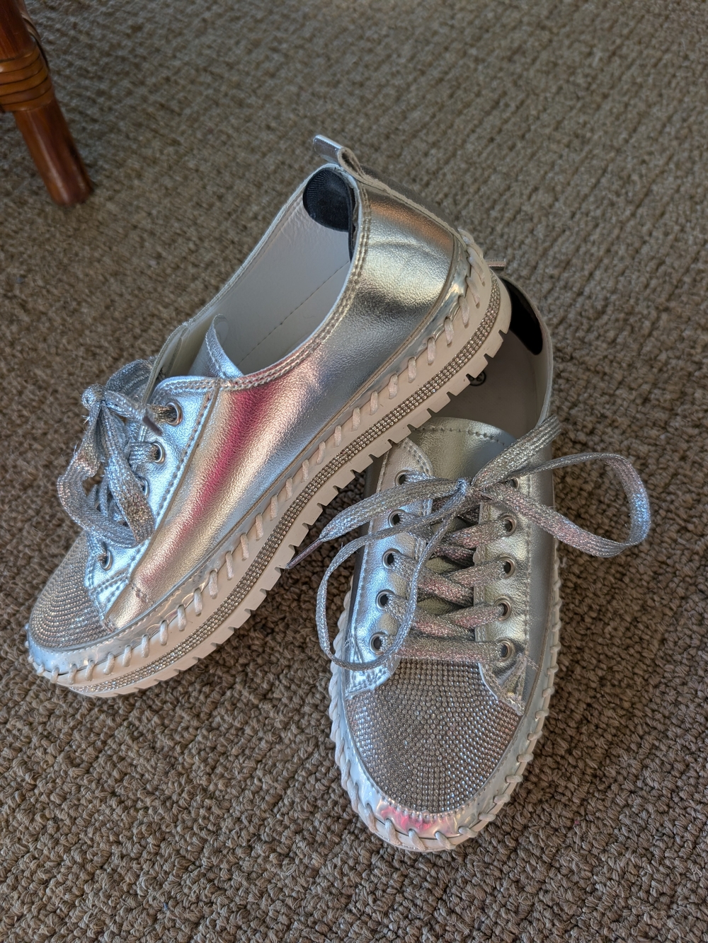 Metallic Silver Platform Lace-Up Women's Sneakers